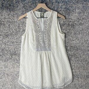 One September Tank Top Womens Small Embroidered Sleeveless‎ Textured Boho Blouse